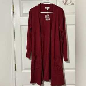 Denim & Co. Women's Medium Marled Long-Sleeve Open-Front Red Duster Cardigan NWT